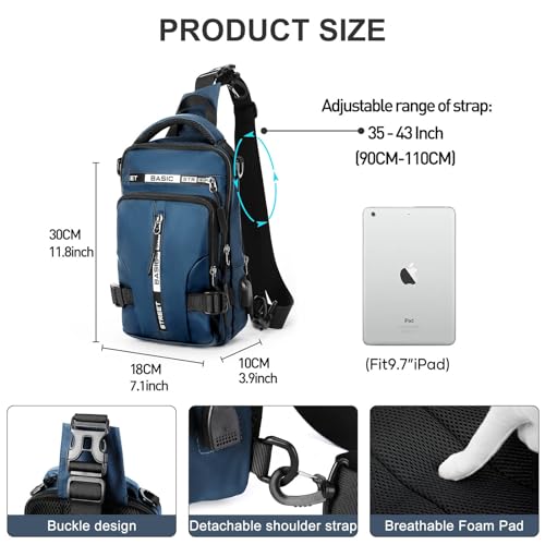 SEAFEW Mini Sling Bag for Men Women - Lightweight Crossbody Backpack, Multipurpose Shoulder Bag, Small Compact Chest Daypack for Travel Hiking Gym Sport Blue - Image 2