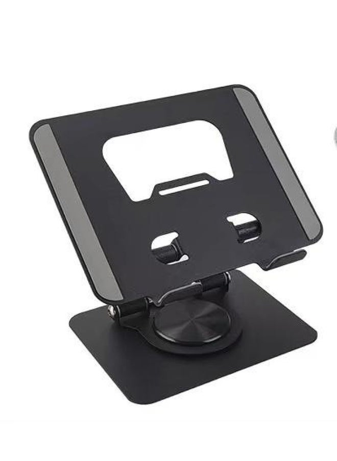 Metal Rotating Flat Bracket 360 Lazy Bracket Portable Folding Lifting Adjustment Tablet Bracket-Color:Black - Image 1