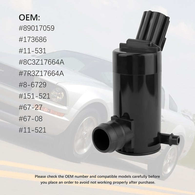 Windshield Washer Pump with Rubber Grommet,Windshield Washer Fluid Pump Replacement OEM#89017059,173686,Windshield Wiper Pump Compatible with Ford Lincoln Mazda Mercury - Image 4