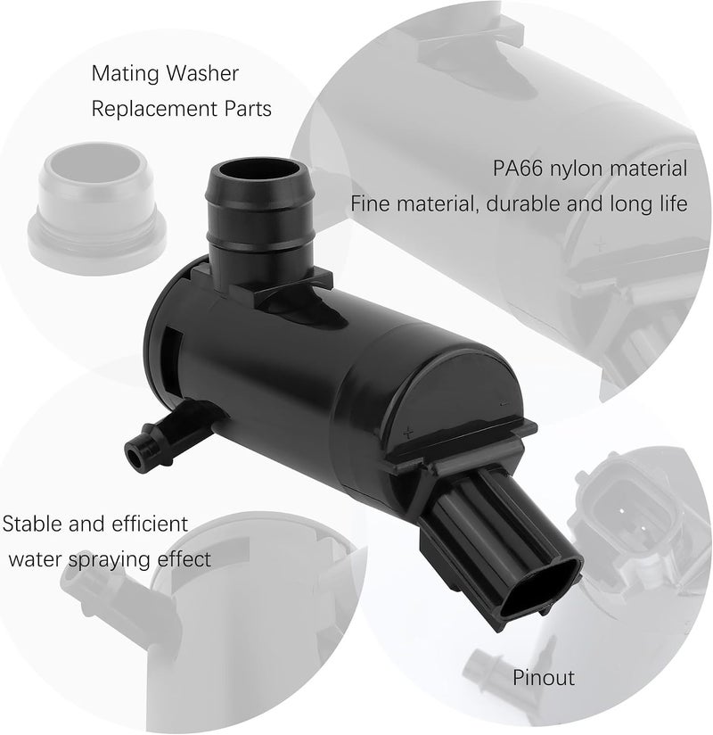 Windshield Washer Pump with Rubber Grommet,Windshield Washer Fluid Pump Replacement OEM#89017059,173686,Windshield Wiper Pump Compatible with Ford Lincoln Mazda Mercury - Image 3