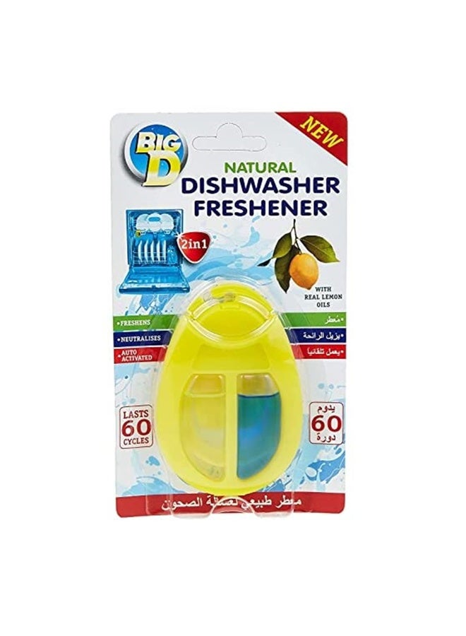 BIG D معطر غسالة الصحون بيغ دي بزيت الليمون - مزيل روائح يدوم طويلاً بتقنية أكوا أكتيف، عطر الحمضيات، يدوم حتى 60 يومًا من الانتعاش - Image 1