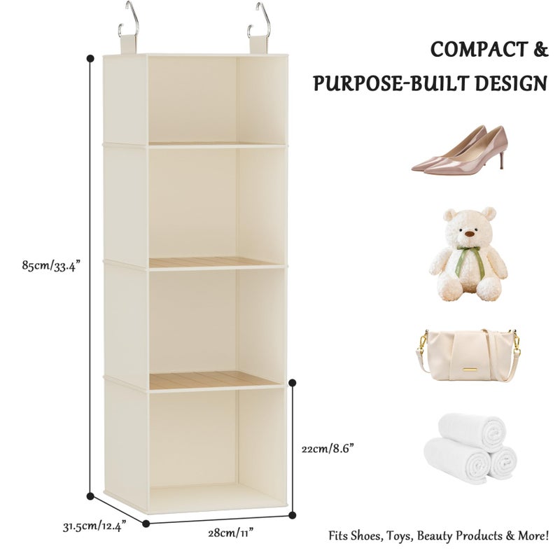 VERONLY Hanging Closet Organizer and Storage with Bamboo Shelves - Foldable Storage for Clothes, Towels, Accessories | Space Saving, No Assembly Needed (Beige) - Image 2