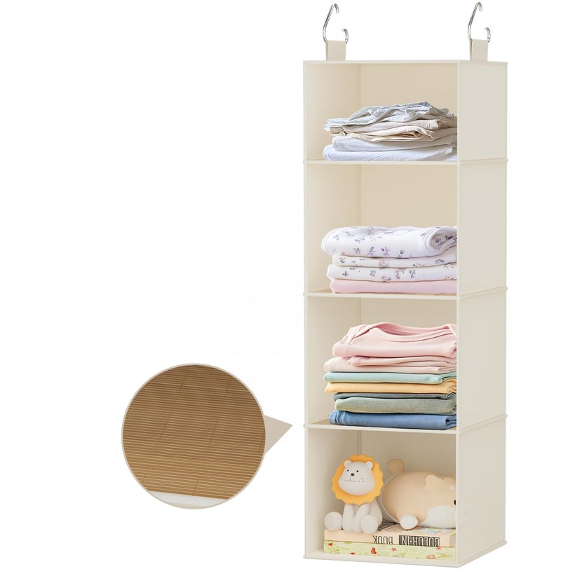 VERONLY Hanging Closet Organizer and Storage with Bamboo Shelves - Foldable Storage for Clothes, Towels, Accessories | Space Saving, No Assembly Needed (Beige) - Image 1