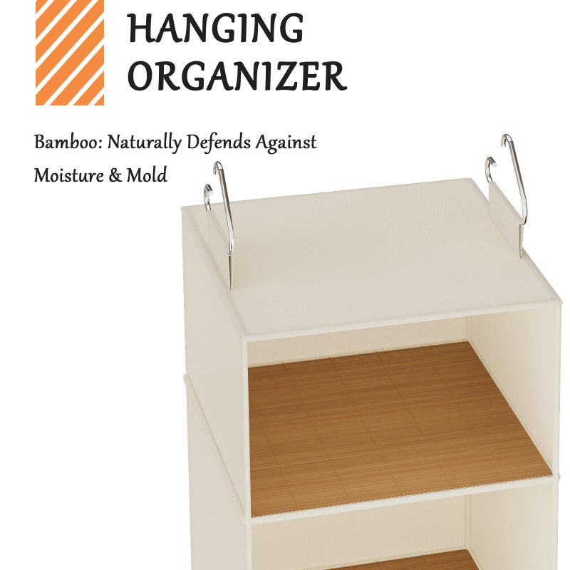 VERONLY Hanging Closet Organizer and Storage with Bamboo Shelves - Foldable Storage for Clothes, Towels, Accessories | Space Saving, No Assembly Needed (Beige) - Image 5