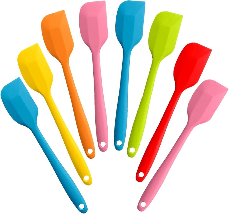 KAKAMINA 8 Pieces Silicone Spatulas,8.5 inch Non-stick with Stainless Steel Core,Heat Resistant-500℉, Food Grade Dishwasher Safe, for Mixing,Cooking,Baking (Mixed color) - Image 1