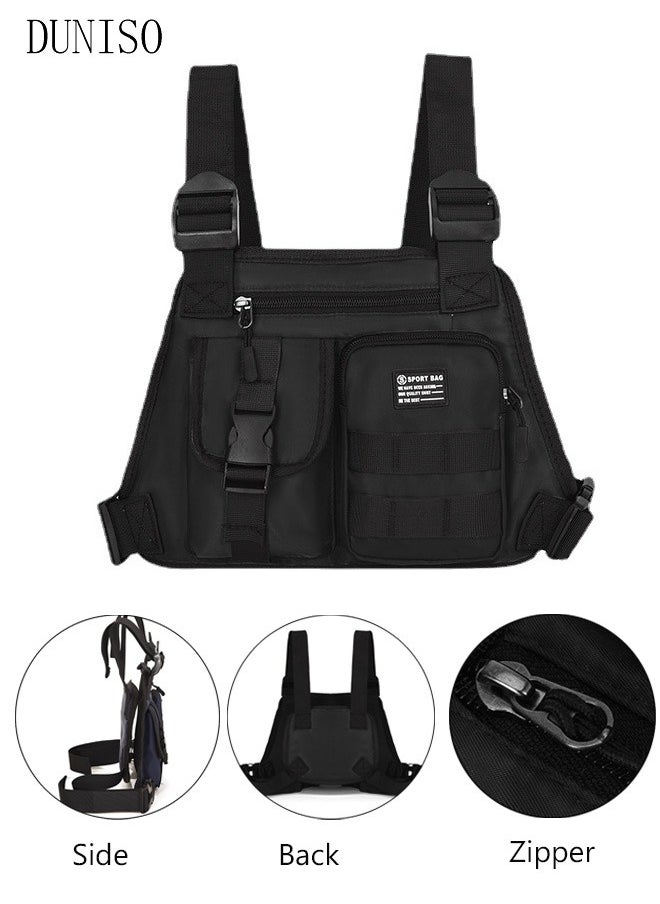 DUNISO Tactical Inspired Sports Utility Chest Pack Chest Bag For Men With Built-In Phone Holder Rig Pouch Vest For Workouts Cycling Hiking Camping  - Image 1