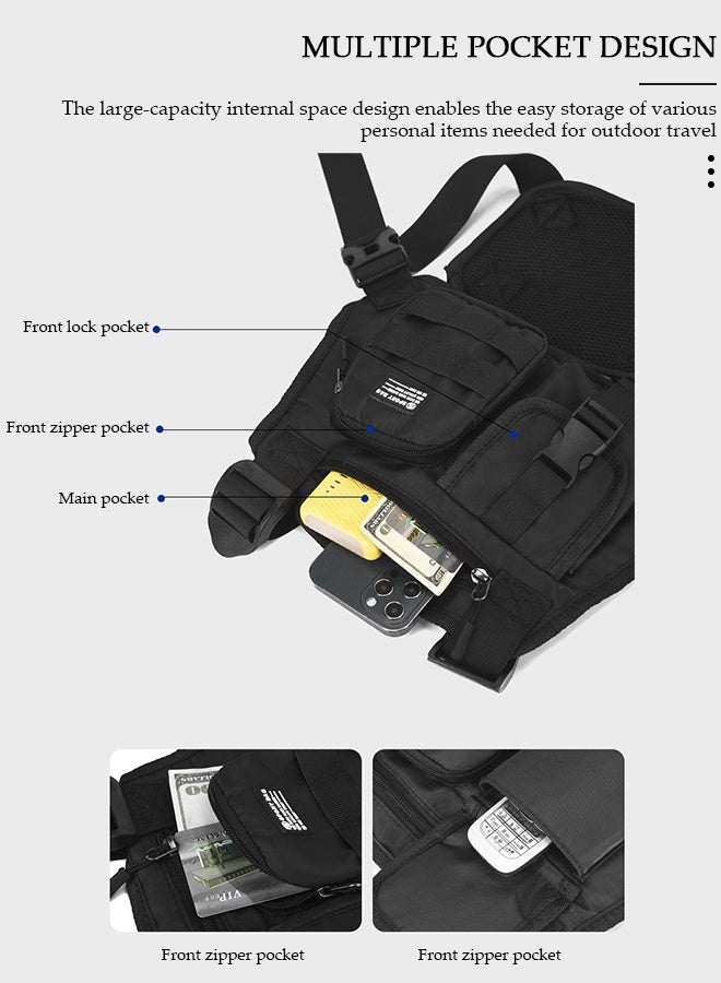 DUNISO Tactical Inspired Sports Utility Chest Pack Chest Bag For Men With Built-In Phone Holder Rig Pouch Vest For Workouts Cycling Hiking Camping - Image 5