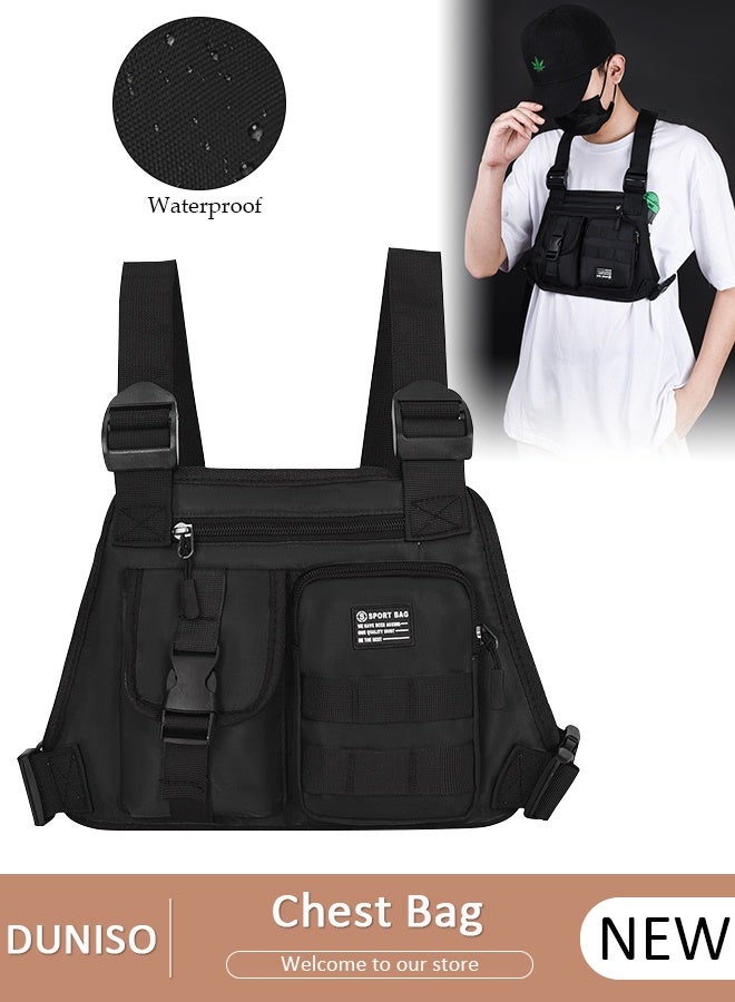 DUNISO Tactical Inspired Sports Utility Chest Pack Chest Bag For Men With Built-In Phone Holder Rig Pouch Vest For Workouts Cycling Hiking Camping - Image 1