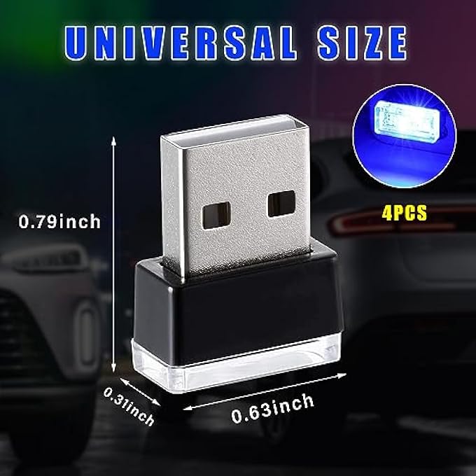 Augeny 4 Pcs Car Interior Usb Led Light Decorative Usb Night Light Portable Ambient Lighting Kit Universal Vehicle Interior Accessories For Most Cars Blue - Image 2