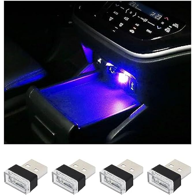 Augeny 4 Pcs Car Interior Usb Led Light Decorative Usb Night Light Portable Ambient Lighting Kit Universal Vehicle Interior Accessories For Most Cars Blue - Image 1