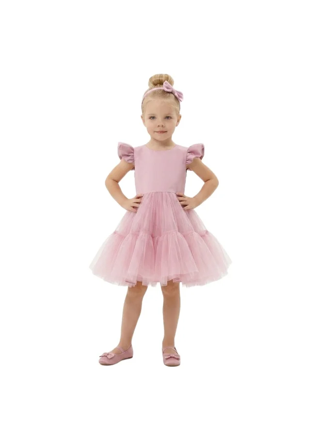 بيداني Ruffle Tulle Party Dress with Headband - Blush Pink