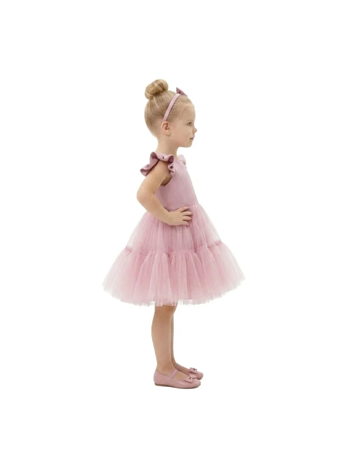 بيداني Ruffle Tulle Party Dress with Headband - Blush Pink