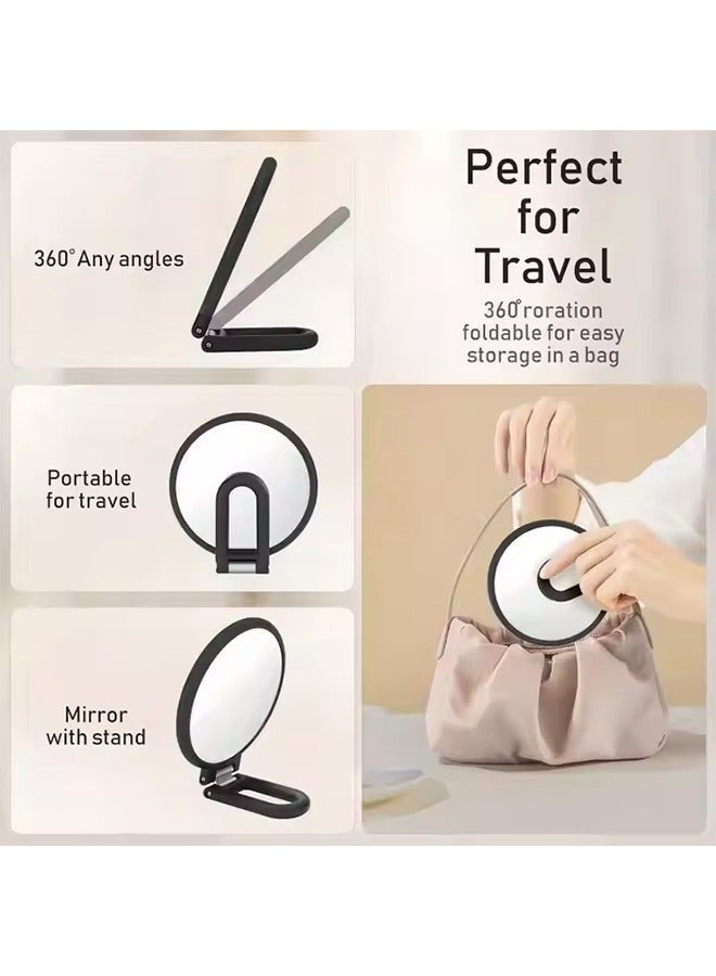 مرآة محمولة، 1x 15x مكبر المكياج مرآة مع مقبض - مرآة يدوية مزدوجة الجانب مع 1x15x مكبر ومقبض قابل للطي، مرآة يدوية مكياج السفر المحمولة للمرأة (الأسود) - Image 5