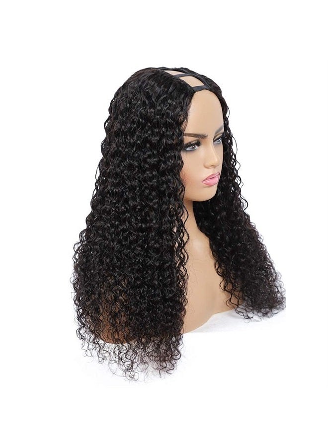 U Part Wig Human Hair Brazilian Deep Wave U Part Wigs for Black Women Virgin Remy Deep Curly Human Hair Wigs Glueless Full Head Clip in Half Wig U Shape Wig 150% Density Natural Color (14 Inch)