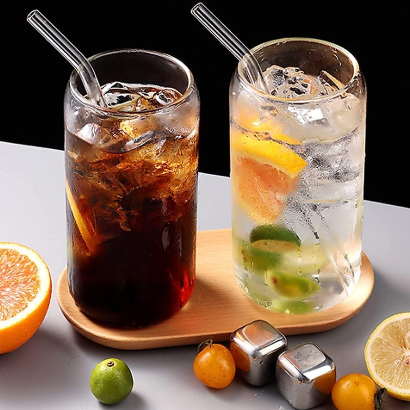 VISMII Can Glass Tea Coffee Sipper Tumbler with Glass Starw 540ml Glass Fruit Juice Milk Soda Water Drinking Glass Mug with Starw Cup Pack of 2 - Image 5