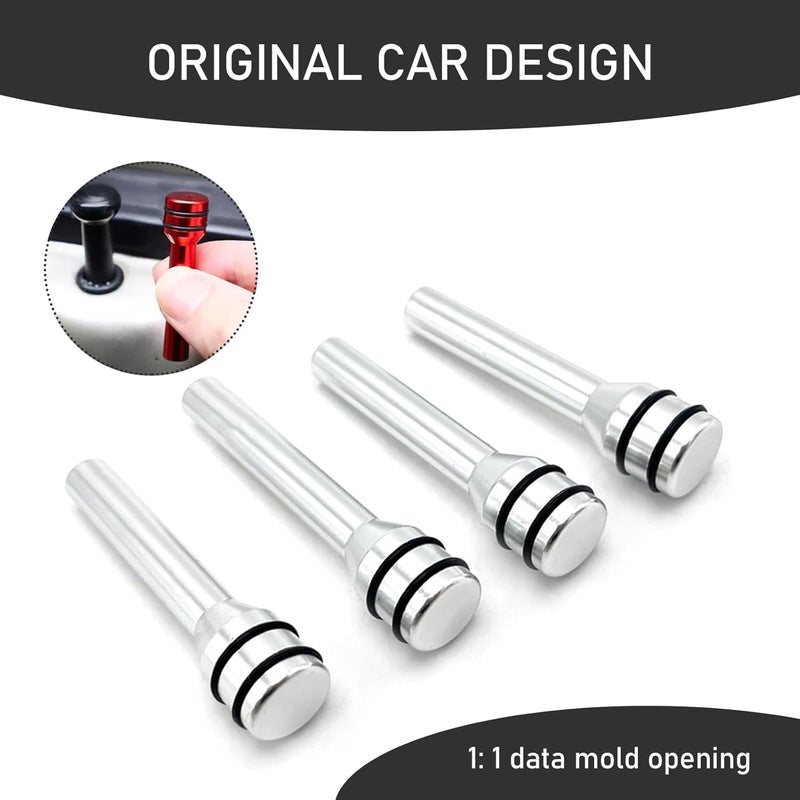 Slykew 4 PCS Car Door Lock Knobs - Silver Aluminum Alloy - Image 5