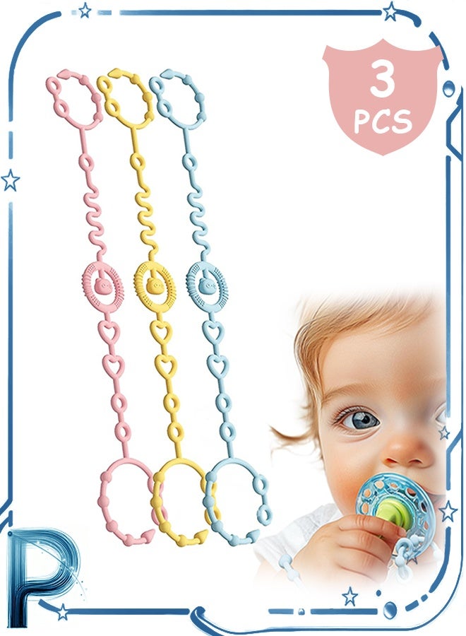 Photon مجموعة من 3 مشابك مصاصة، حامل مصاصة من السيليكون للأولاد والبنات، مشابك ألعاب عضاضة لمقعد السيارة، لعبة عضاضة، كرسي مرتفع، ملحقات عربة الأطفال وما إلى ذلك - Image 1