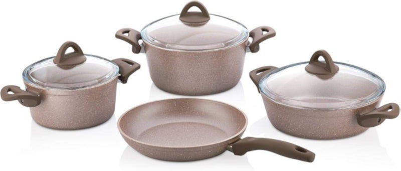 ويلما - طقم 7 قطع (كريمي): طاجن 20-24 سم، طاجن مسطح 26 سم، مقلاة ماكسي 26 سم - أسود - موقد غاز - صنع في تركيا