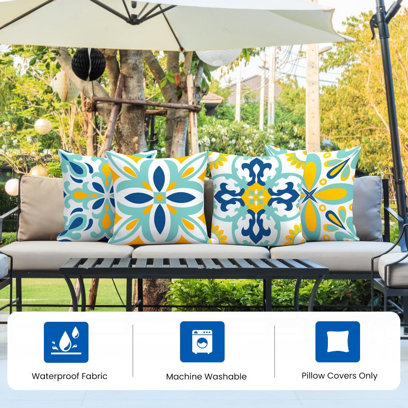 coclothy Outdoor Pillow Covers - 4 Pack Outdoor Pillow Covers 18x18 Waterproof PillowCovers for Patio Furniture Decorative Pillowcases - Image 4