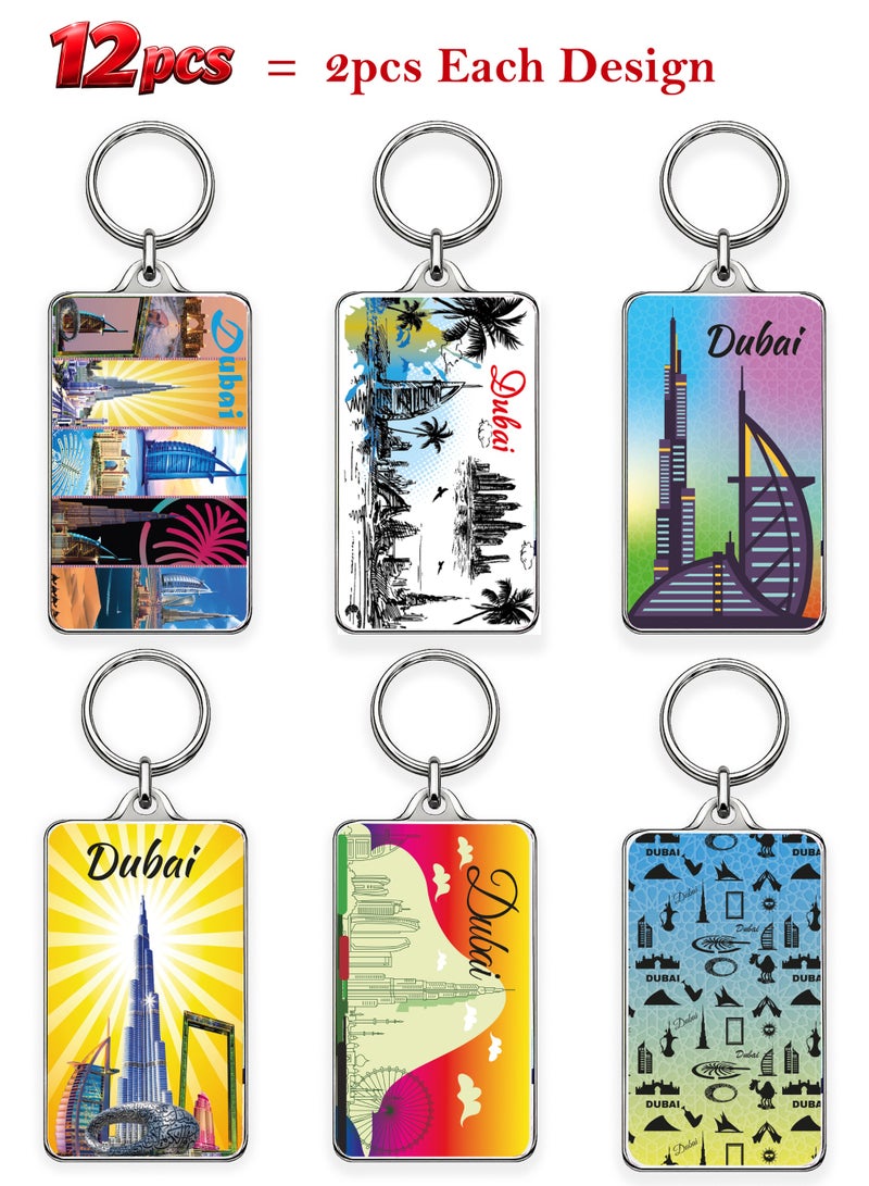 Souvenir Souq [12 pcs] Acrylic souvenir keychains with mixed Dubai iconic designs. Perfect for everyday use, giveaway ideas, corporate gifting, and return gifts—lightweight, durable, and attractive. - Image 1