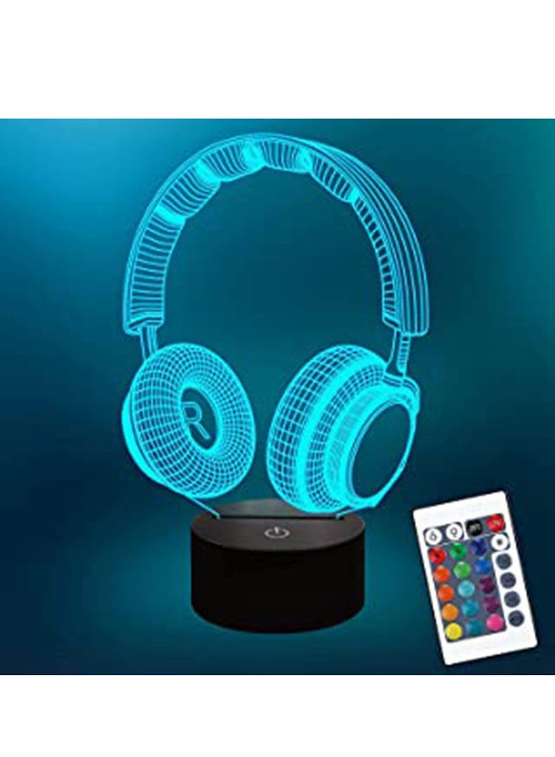 Excefore 3D Headphone Night Light Sleeping Light for Kids Boys Table Desk Lamp with Touch Switch Remote Control 16 Colors for Gifts Birthday Festival Bedroom Decor Lamp - Image 1