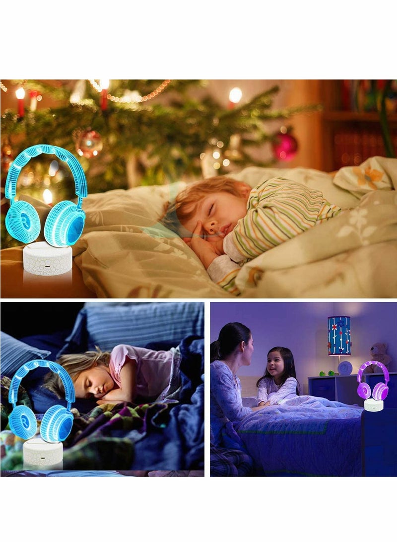 Excefore 3D Headphone Night Light Sleeping Light for Kids Boys Table Desk Lamp with Touch Switch Remote Control 16 Colors for Gifts Birthday Festival Bedroom Decor Lamp - Image 3