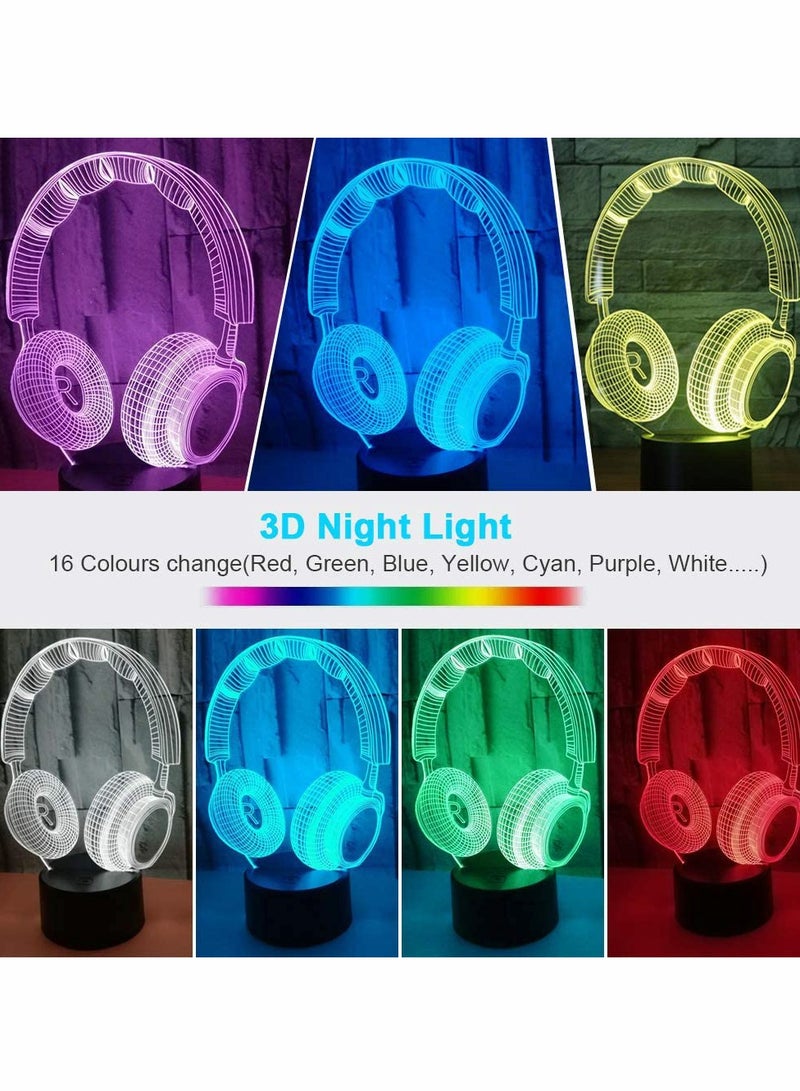Excefore 3D Headphone Night Light Sleeping Light for Kids Boys Table Desk Lamp with Touch Switch Remote Control 16 Colors for Gifts Birthday Festival Bedroom Decor Lamp - Image 2