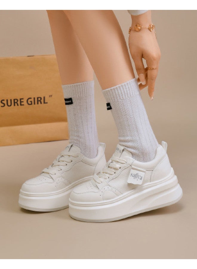 SAFIYA Cm Height】saturday's Women's White Sneakers, 2025 Spring New Versatile Chunky Sole Platform Shoes - Image 1