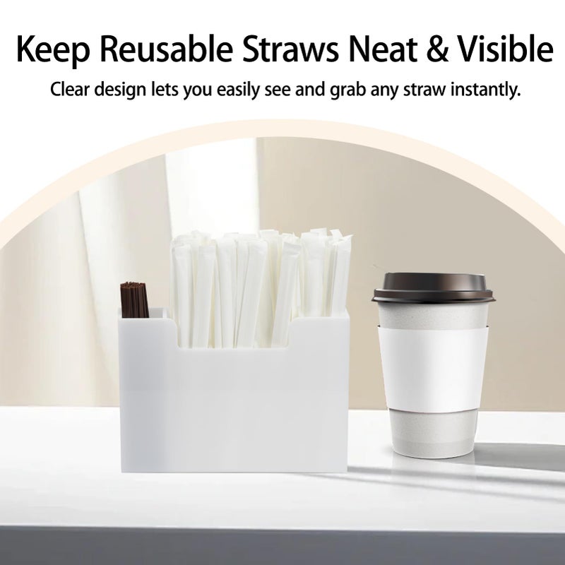 Weiai Acrylic Straw Organizer Holder for Counter Cabinet, 5 Slot Straw Dispenser with 2 Installation Methods for Kitchen CafÃ© Bar, White - Image 2