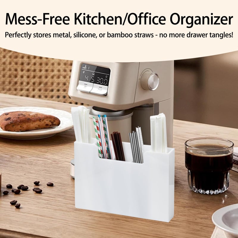 Weiai Acrylic Straw Organizer Holder for Counter Cabinet, 5 Slot Straw Dispenser with 2 Installation Methods for Kitchen CafÃ© Bar, White - Image 4