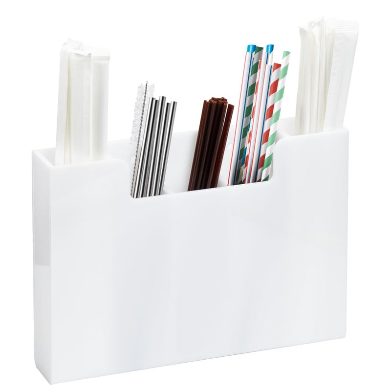 Weiai Acrylic Straw Organizer Holder for Counter Cabinet, 5 Slot Straw Dispenser with 2 Installation Methods for Kitchen CafÃ© Bar, White - Image 1