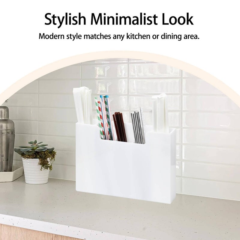 Weiai Acrylic Straw Organizer Holder for Counter Cabinet, 5 Slot Straw Dispenser with 2 Installation Methods for Kitchen CafÃ© Bar, White - Image 3
