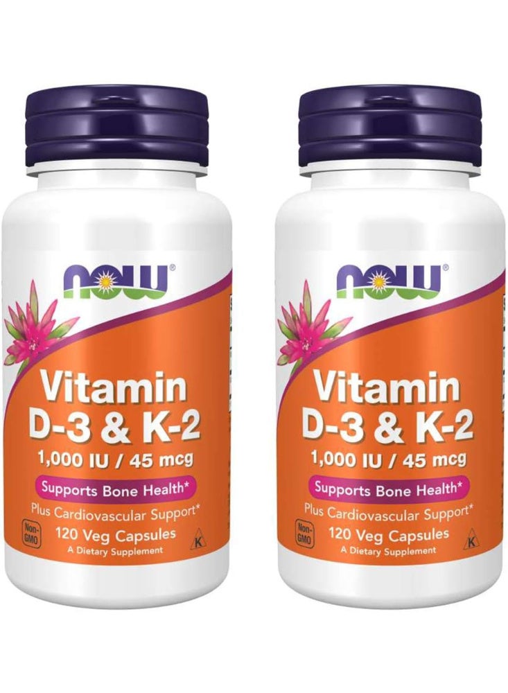 now Vitamin D-3 & K-2, 120 Vegetable Capsule (2 Pack) - Image 1