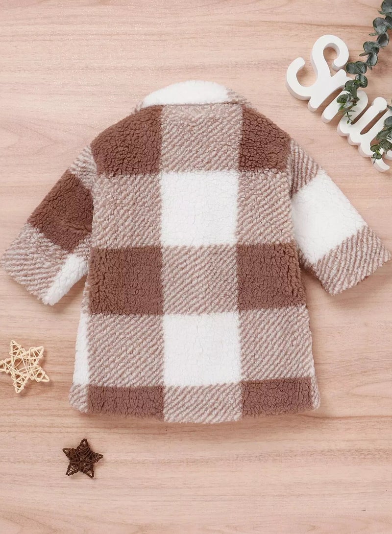 Baby Plaid Print Flap Pocket Teddy Coat  - Image 2