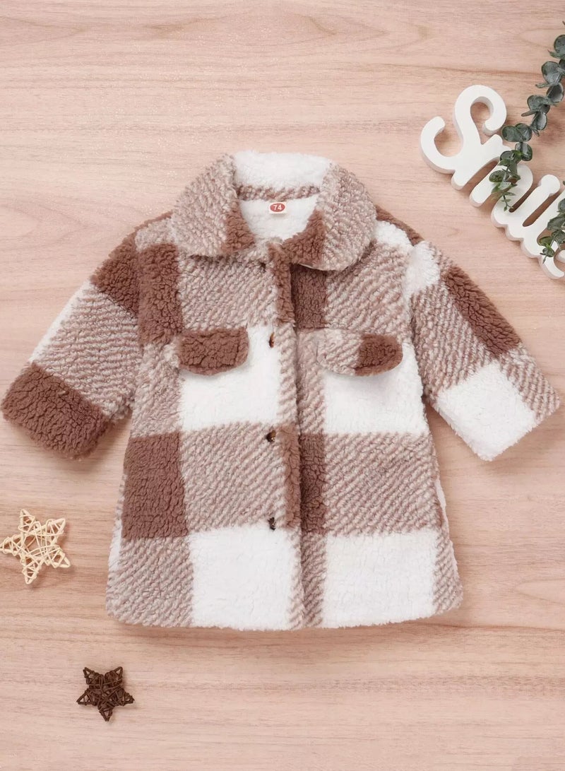 Baby Plaid Print Flap Pocket Teddy Coat  - Image 1