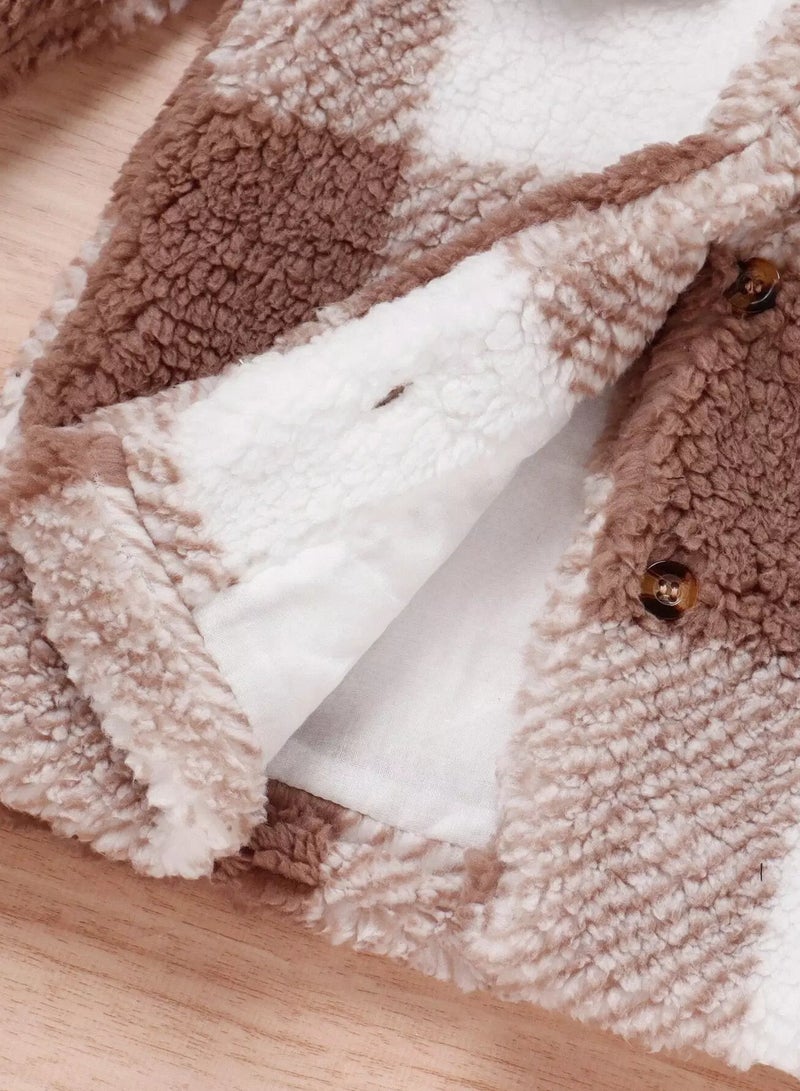 Baby Plaid Print Flap Pocket Teddy Coat  - Image 5