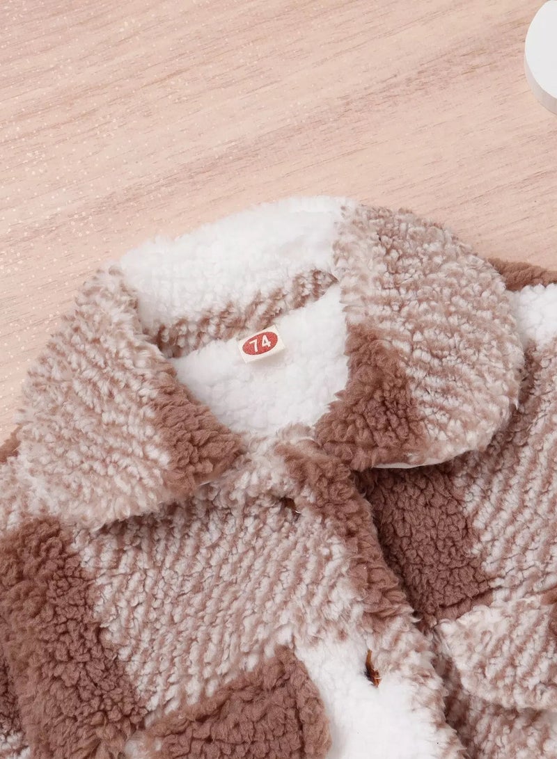 Baby Plaid Print Flap Pocket Teddy Coat  - Image 4