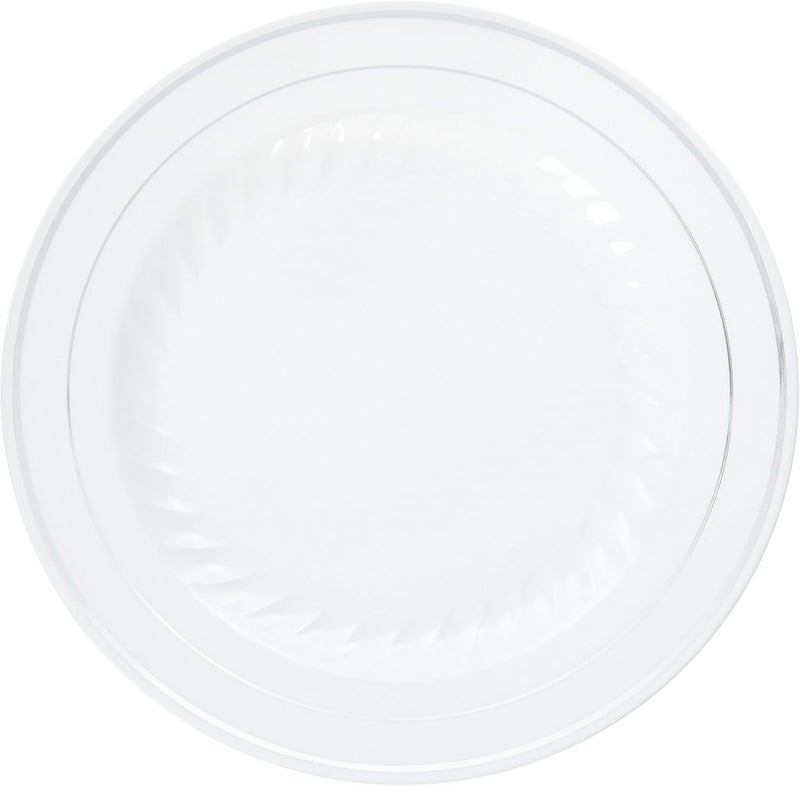 Fineline Settings 15Piece Silver Splendor with Silver Round ChinaLike Plate 7Inch White - Image 1