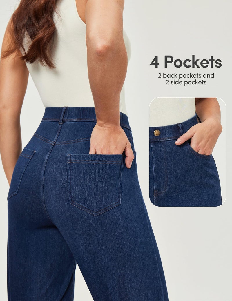 IUGA Wide Leg Jeans Woman Stretchy Sweatpant Jeans Women Pull On Baggy Jean High Waisted Trendy Straight Casual Denim Pants Dark Blue - Image 3