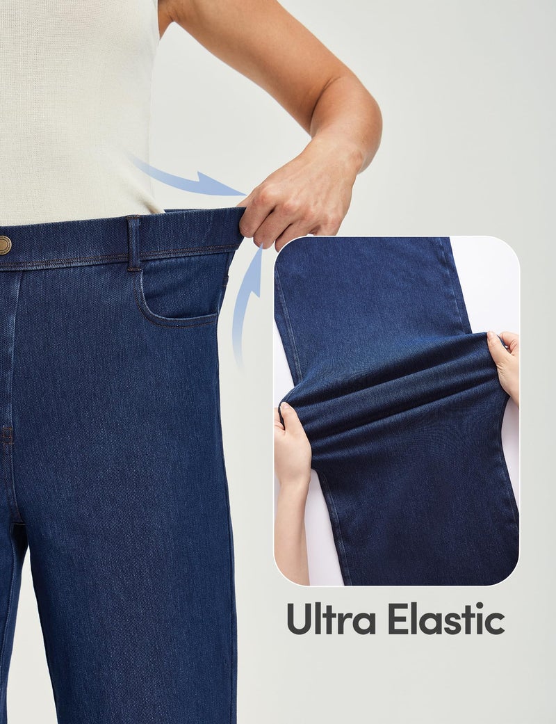IUGA Wide Leg Jeans Woman Stretchy Sweatpant Jeans Women Pull On Baggy Jean High Waisted Trendy Straight Casual Denim Pants Dark Blue - Image 4