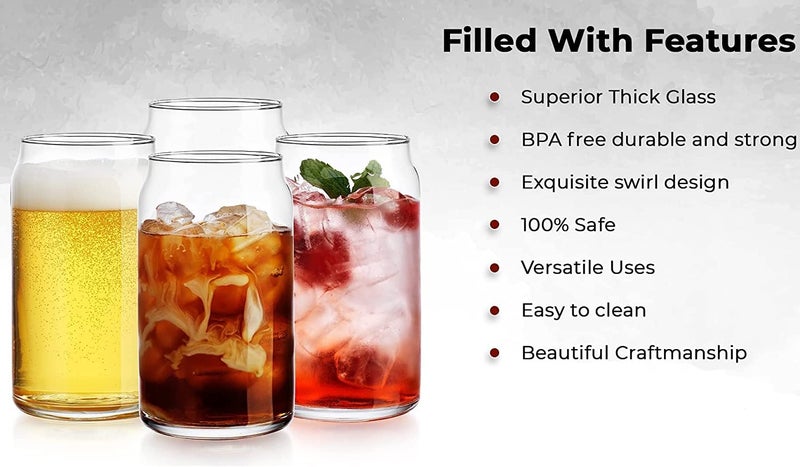 KELVEE Drinking Glasses with Glass Straw Set of 2 500ml Beer Glasses Can Shaped Glass Cups Tumbler for Cold Coffee Smoothies Juice Soda Any Drink and Any Occasion 2 - Image 4