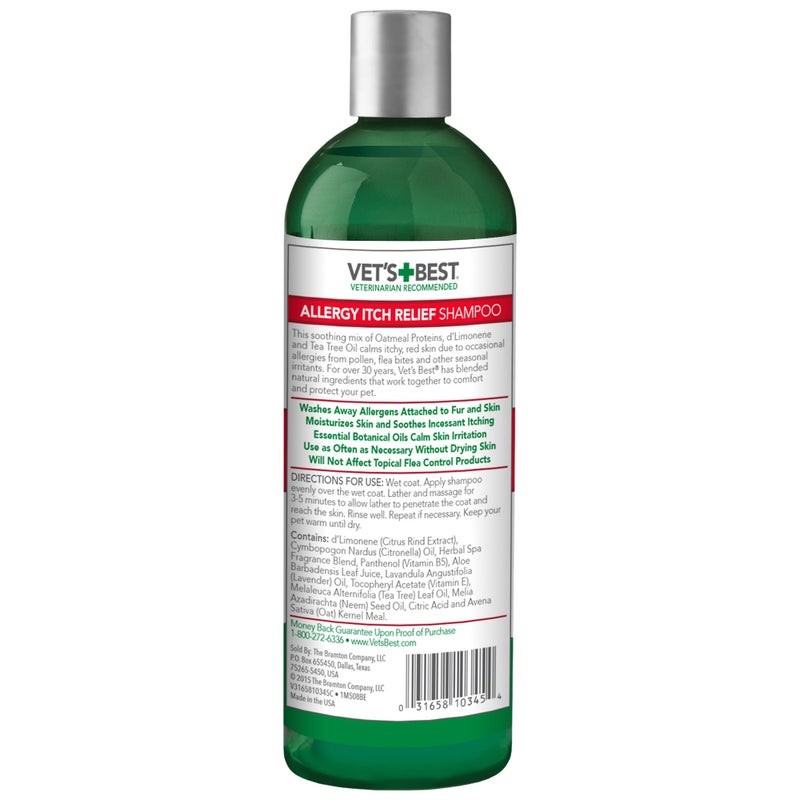 Vet's Best شامبو فيتس بيست لتخفيف الحساسية للكلاب - تركيبة الشوفان والألوة لجلد الحكة والحساسية الموسمية - شامبو مهدئ مضاد للحكة للكلاب ذات الجلد الجاف والحساس - 16 أونصة - Image 2