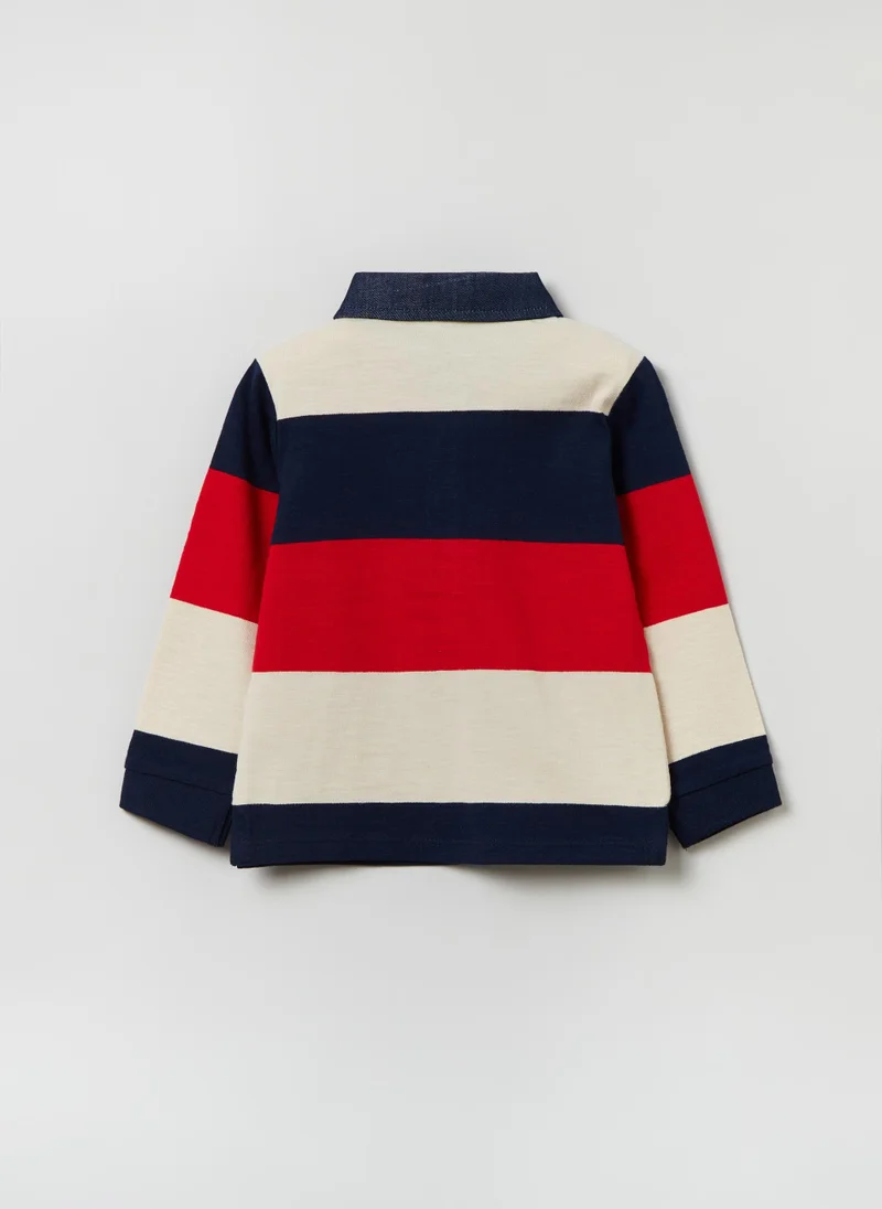 Ovs Ovs Fagottino Striped Polo Shirt With Denim Collar
