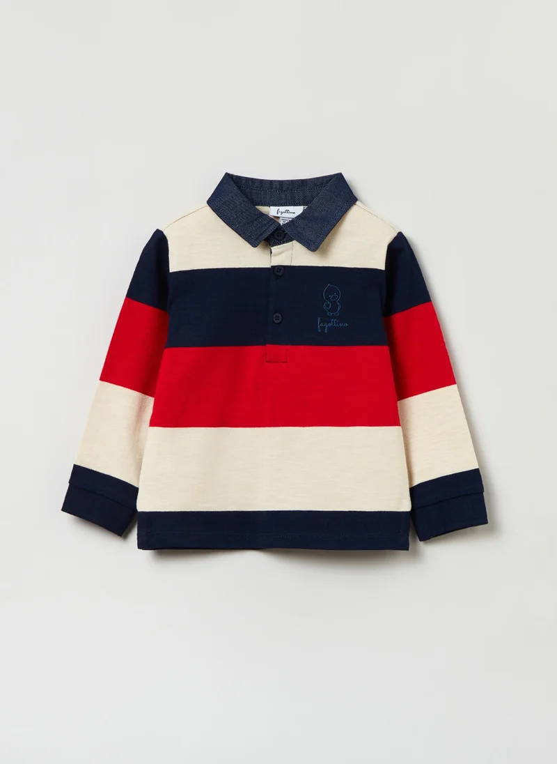 Ovs Ovs Fagottino Striped Polo Shirt With Denim Collar