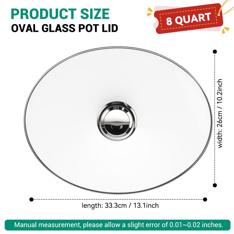 SUKABU Oval Glass Lid 8 Quart Replacement for Hamilton Beach 33480 Slow Cooker, 8qt Slow Cooker Lid Replacement, Clear Cooker Lid Replacement Part - Image 2
