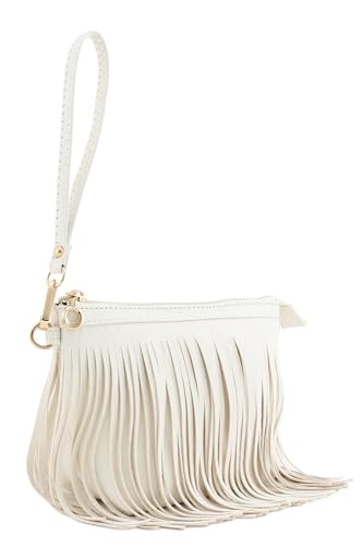 FashionPuzzle Small Fringe Crossbody Bag with Wrist Strap (Off White) - Image 2