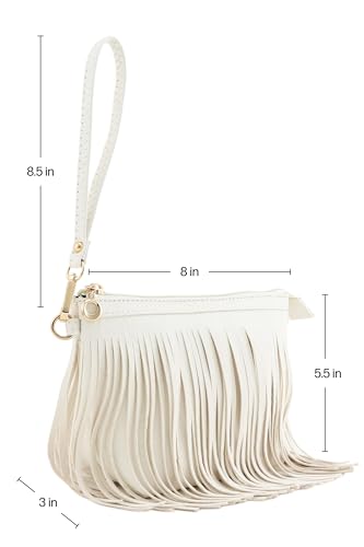FashionPuzzle Small Fringe Crossbody Bag with Wrist Strap (Off White) - Image 5