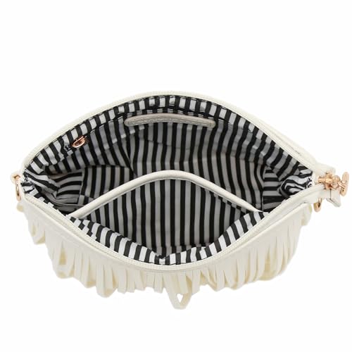 FashionPuzzle Small Fringe Crossbody Bag with Wrist Strap (Off White) - Image 4