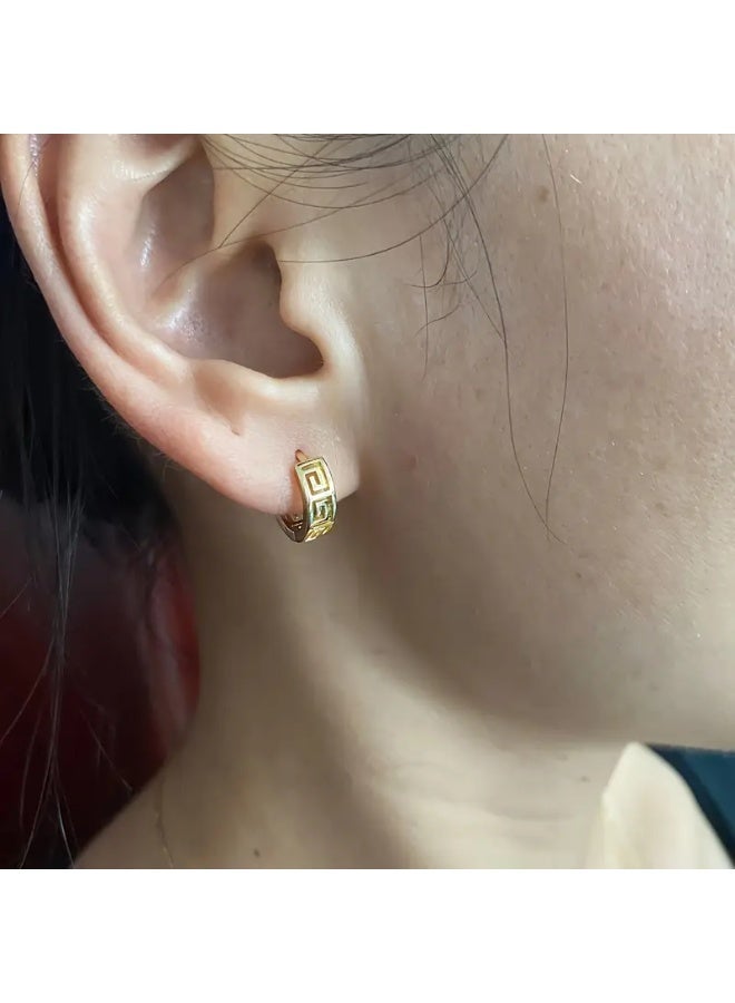 aeen KC Gold-Plated Geometric Pattern Hoop Earrings – Elegant Minimalist Design, Versatile Daily & Party Jewelry - Image 2