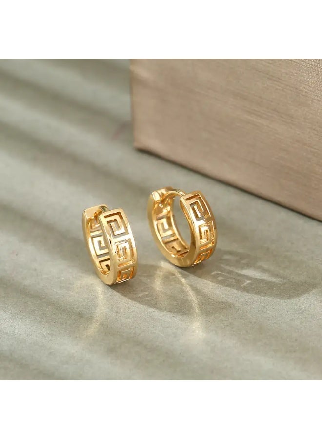 aeen KC Gold-Plated Geometric Pattern Hoop Earrings – Elegant Minimalist Design, Versatile Daily & Party Jewelry - Image 1